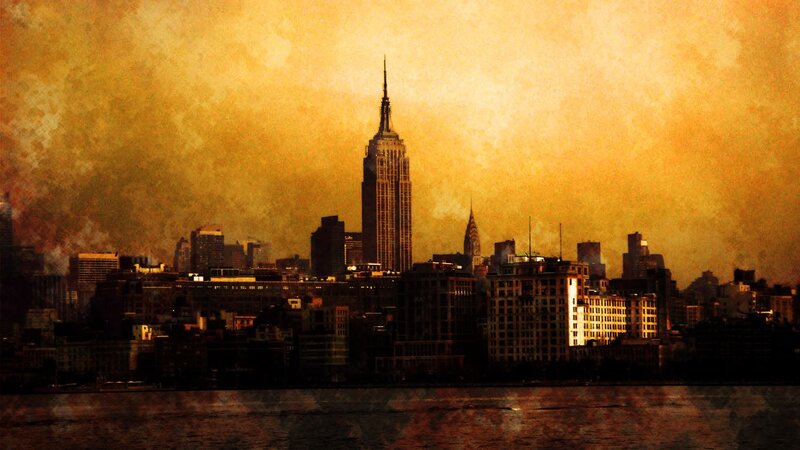 New York City skyline at sunset