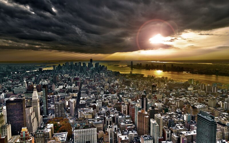 New York City skyline at sunset