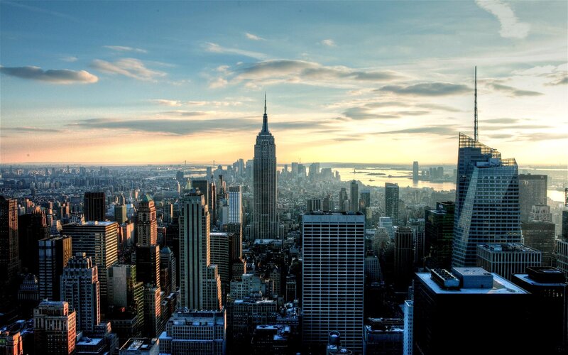 New York City skyline at sunset