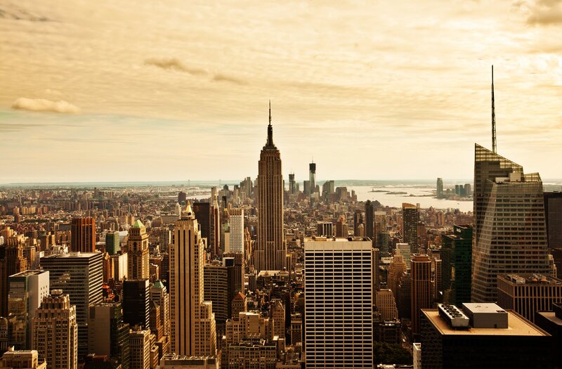 New York City skyline at sunset