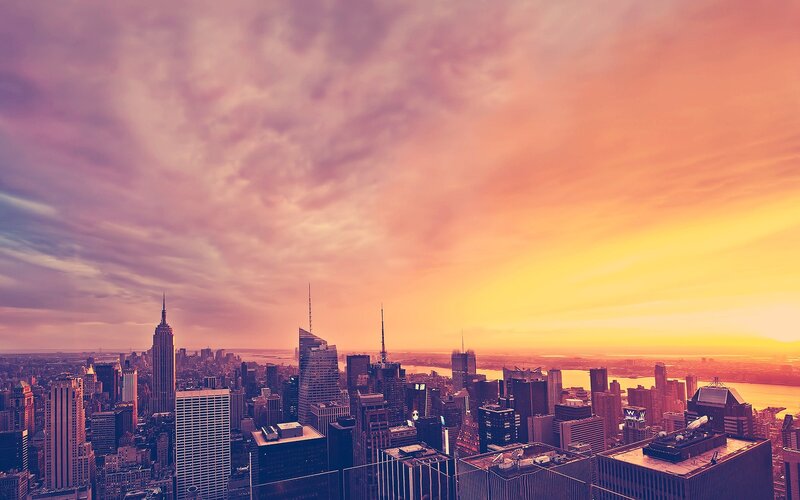 New York City skyline at sunset
