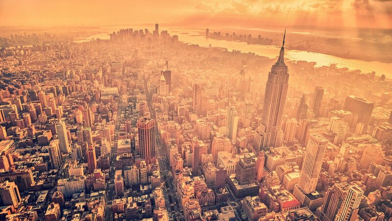 New York City skyline at sunset