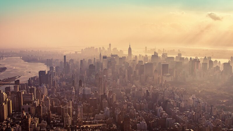 New York City skyline at sunset