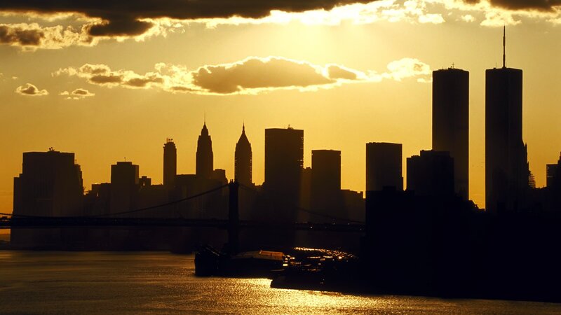 New York City skyline at sunset