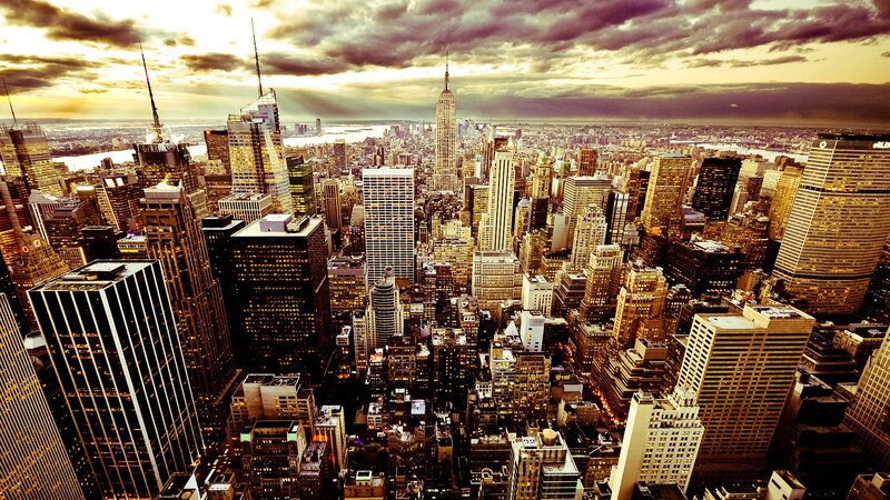 New York City skyline at sunset