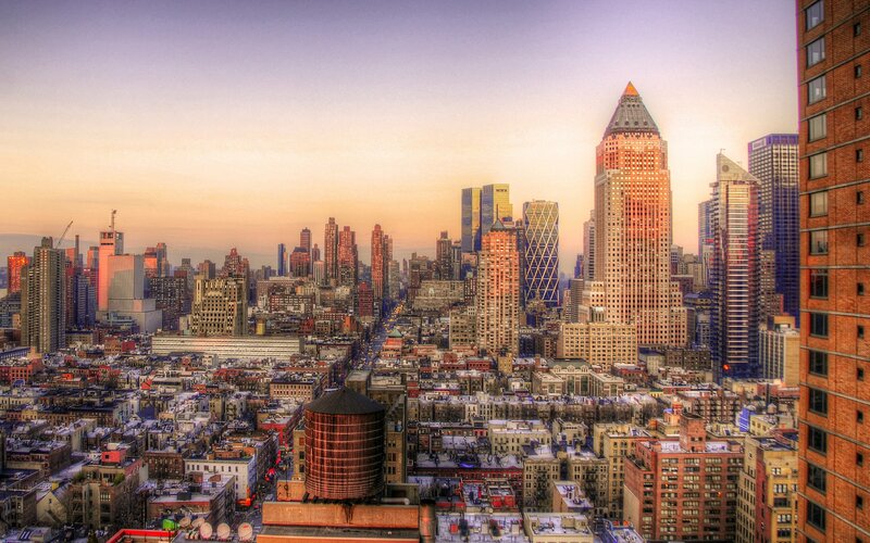 New York City skyline at sunset