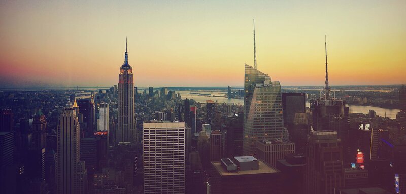 New York City skyline at sunset