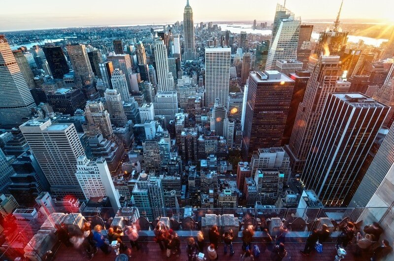 New York City skyline at sunset