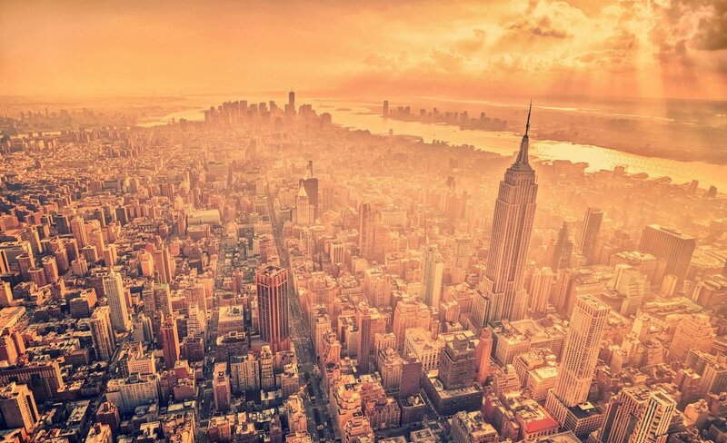 New York City skyline at sunset