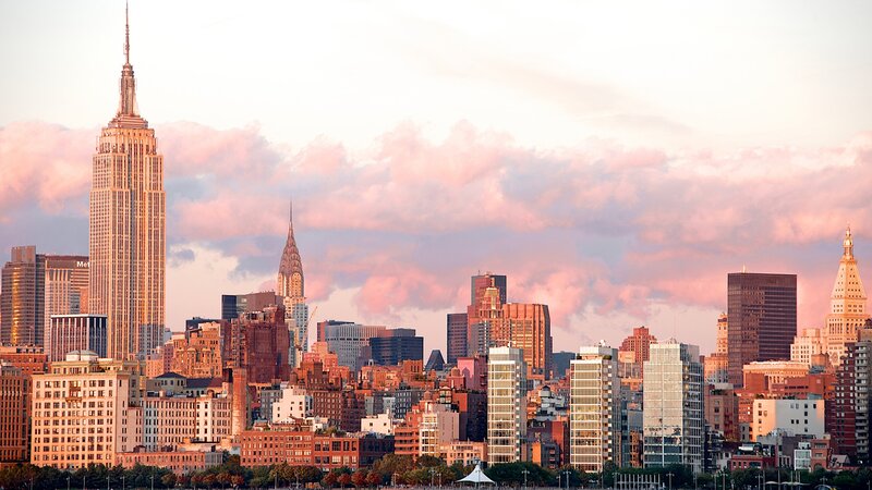 New York City skyline at sunset