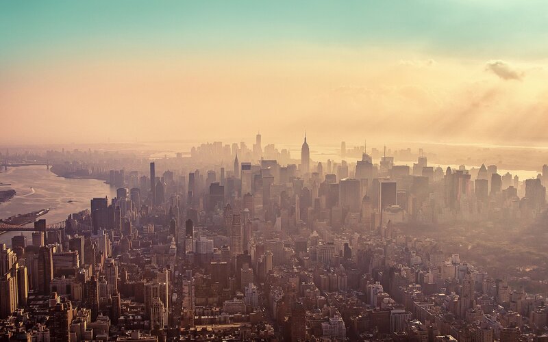 New York City skyline at sunset