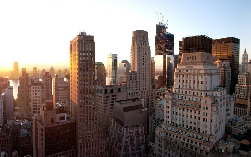 New York City skyline at sunset