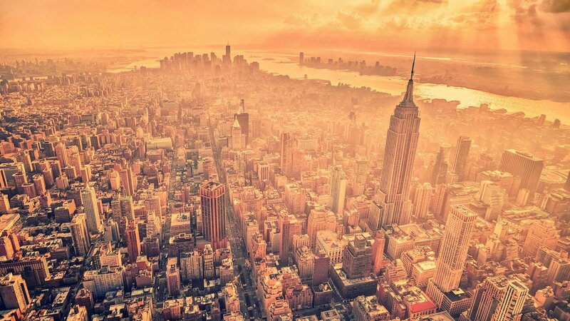 New York City skyline at sunset