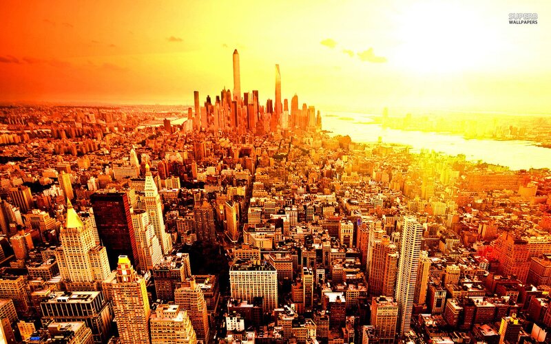 New York City skyline at sunset