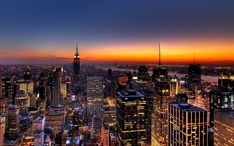New York City skyline at sunset