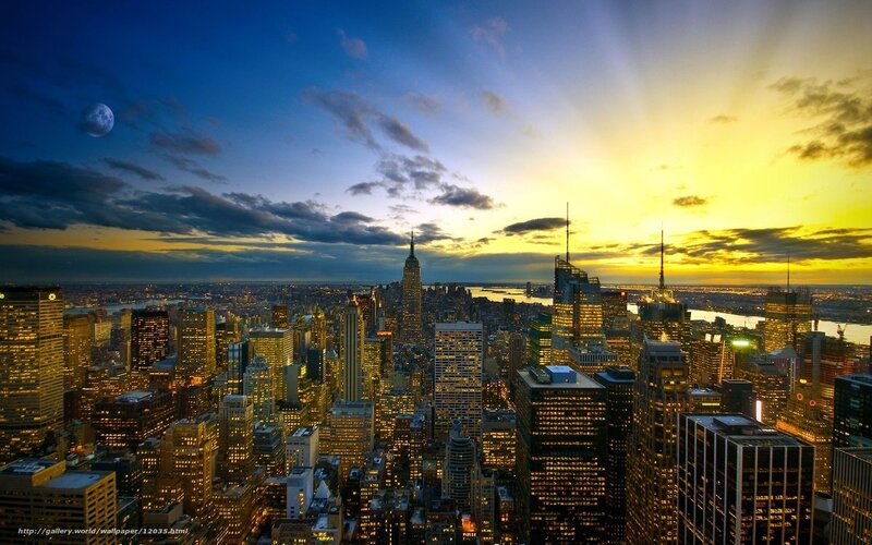 New York City skyline at sunset