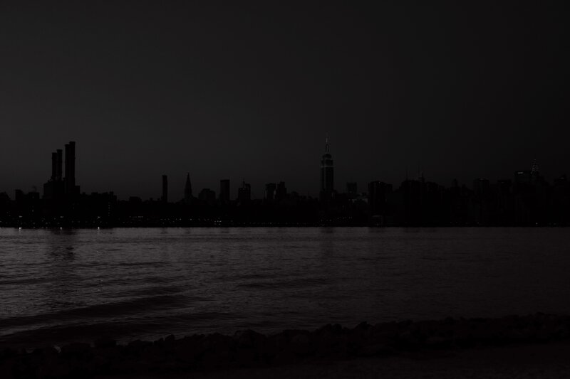 New York City Skyline — Black, Dark, Night, Photograph, River