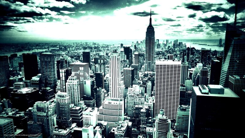 New York City Skyline — Black, Dramatic, Afternoon, Photograph, Skyscrapers, Clouds