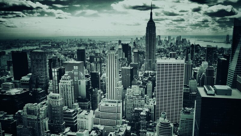 New York City Skyline — Black, Dramatic, Afternoon, Photograph, Skyscrapers, Empire State Building, Clouds, White