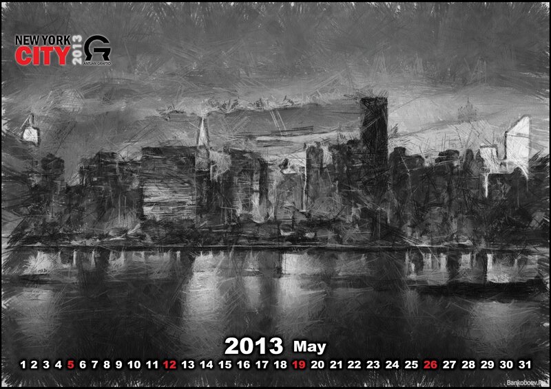 New York City Skyline — Black, Dramatic, Night, Illustration