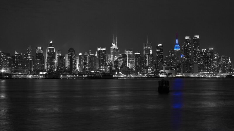 New York City Skyline — Black, Dramatic, Night, Photograph, Buildings