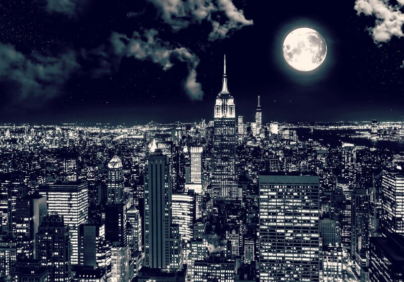 New York City Skyline — Black, Dramatic, Night, Photograph, Empire State Building