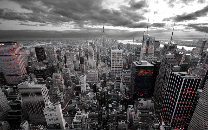 New York City Skyline — Black, Dramatic, Night, Photograph, Skyscrapers, Clouds