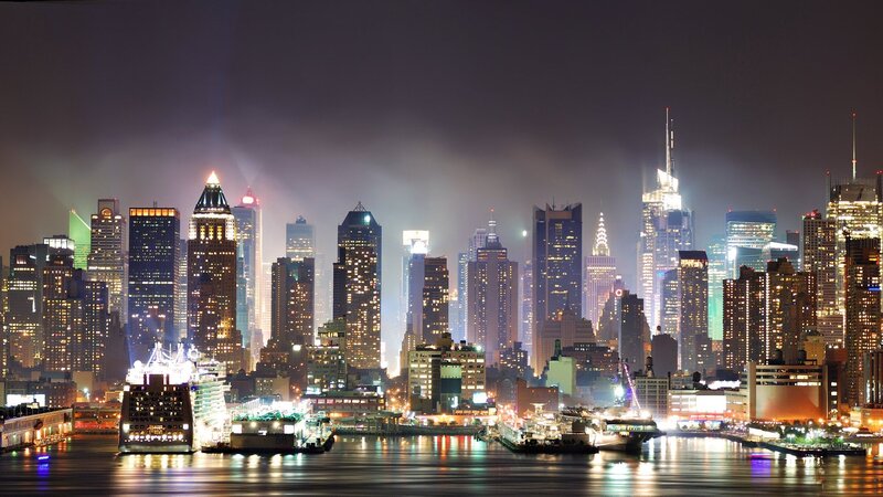 New York City Skyline — Black, Dramatic, Night, Photograph, Skyscrapers