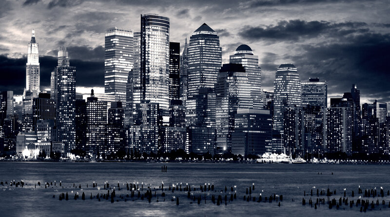 New York City Skyline — Black, Dramatic, Night, Photograph