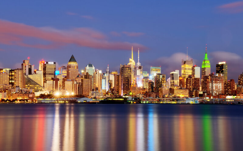 New York City Skyline — Blue, Dramatic, Night, Photograph, Buildings