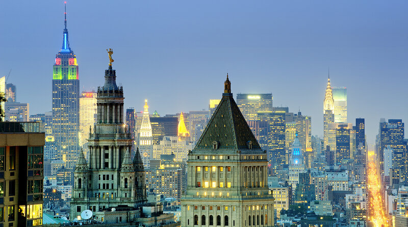 New York City Skyline — Blue, Dramatic, Night, Photograph, Empire State Building