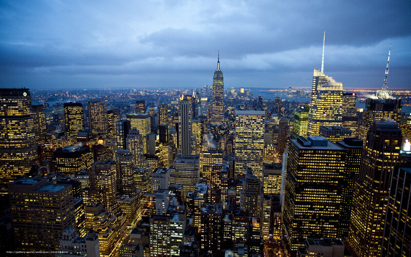 New York City Skyline — Blue, Dramatic, Night, Photograph, Skyscrapers, Clouds