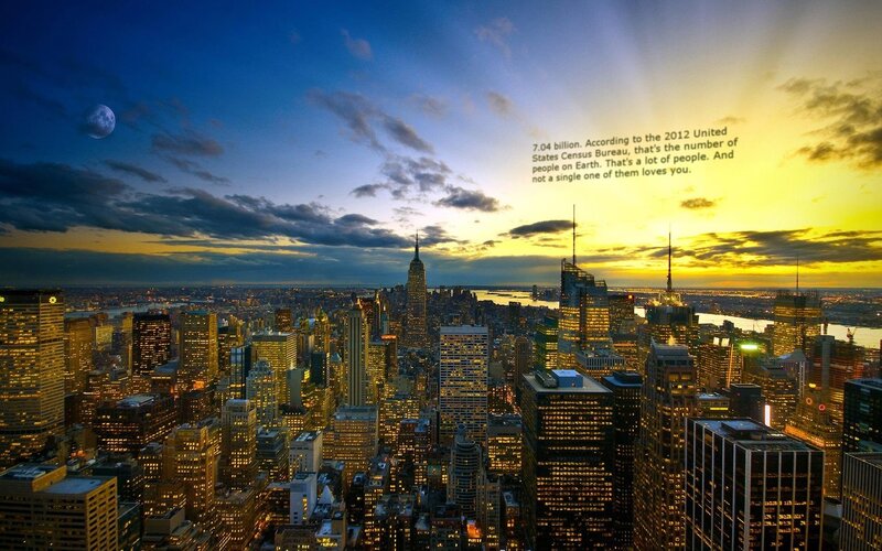 New York City Skyline — Blue, Dramatic, Sunset, Photograph, Moon