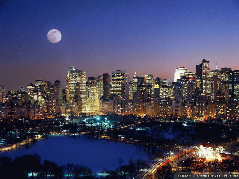 New York City Skyline — Blue, Serene, Night, Photograph, Moon