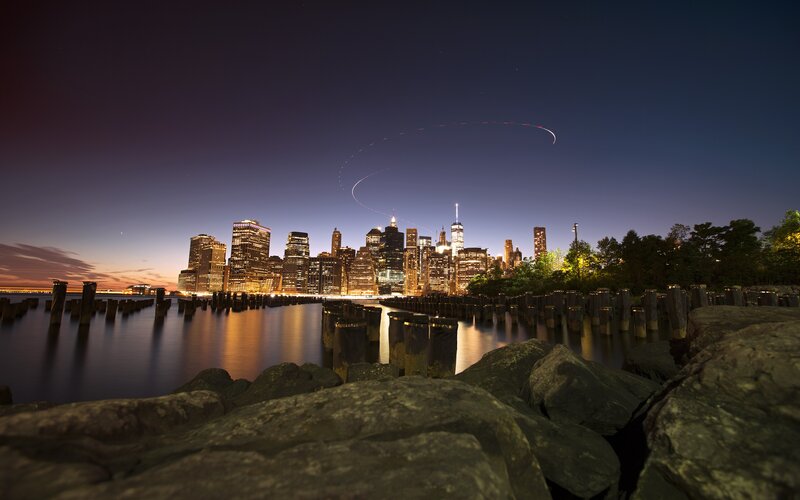 New York City Skyline — Blue, Serene, Night, Photograph, Skyscraper