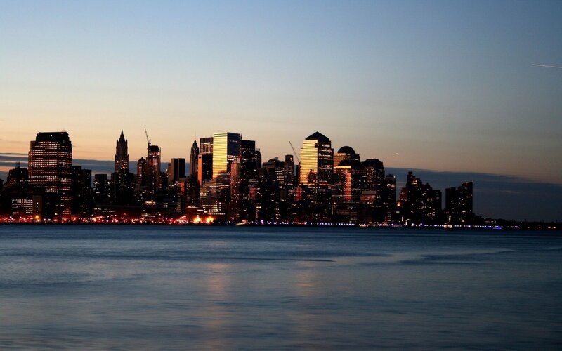 New York City Skyline — Blue, Serene, Sunset, Photograph, Buildings