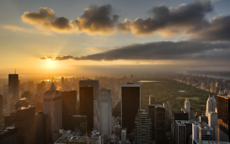 New York City Skyline — Gold, Dramatic, Sunrise, Photograph