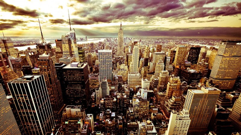 New York City Skyline — Gold, Dramatic, Sunset, Photograph