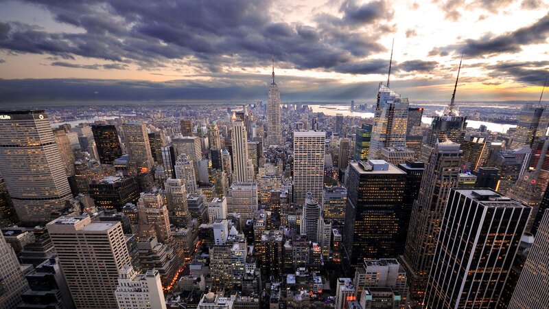 New York City Skyline — Gray, Dramatic, Sunset, Photograph