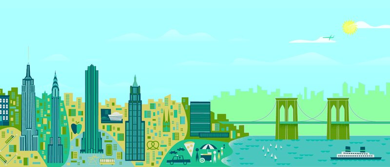 New York City Skyline — Green, Bright