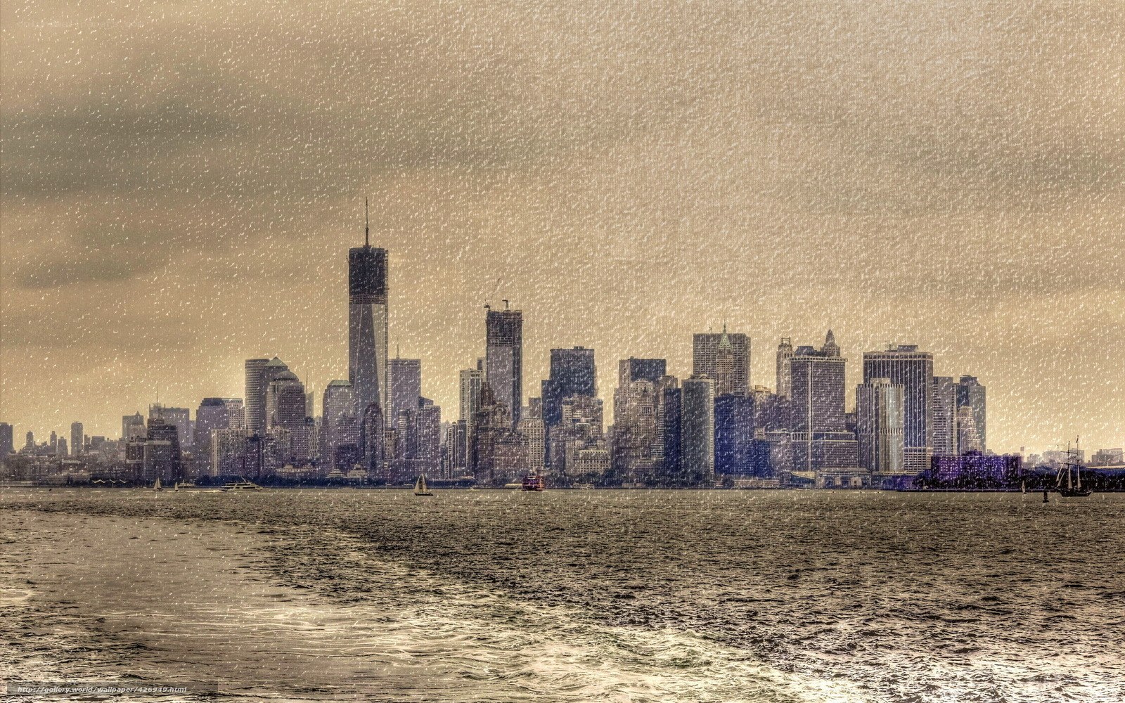 New York City skyline in rain