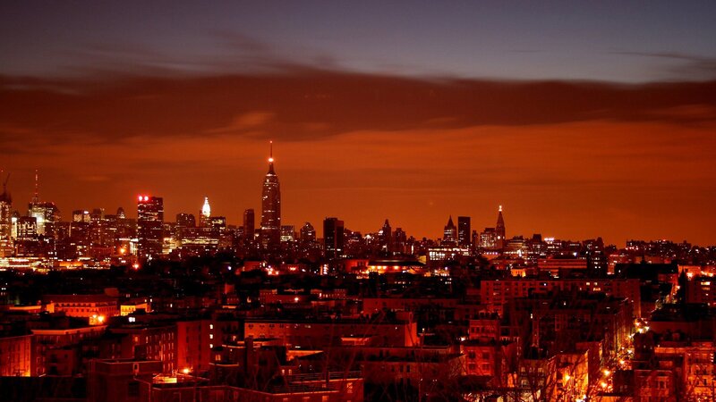 New York City Skyline — Orange, Dramatic, Night, Photograph