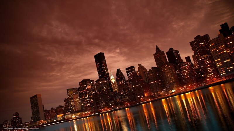 New York City Skyline — Orange, Dramatic, Night