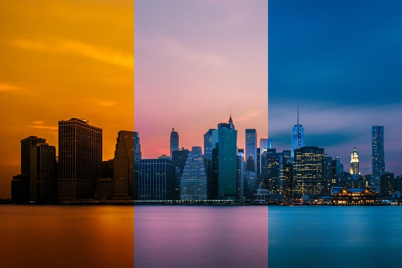 New York City Skyline — Orange, Dramatic, Sunset, Photograph, Buildings