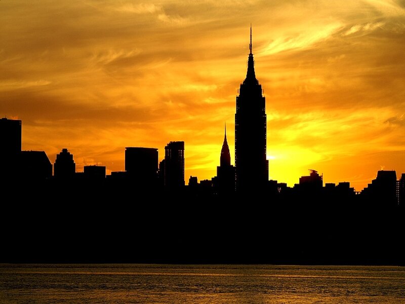 New York City Skyline — Orange, Dramatic, Sunset, Photograph, Skyscraper