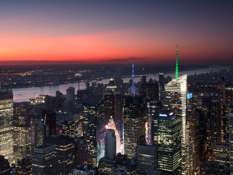 New York City Skyline — Orange, Dramatic, Sunset, Photograph, Skyscrapers