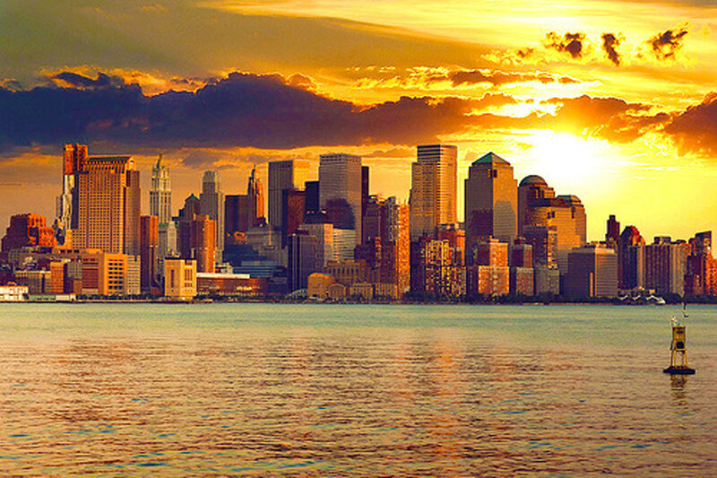 New York City Skyline — Orange, Dramatic, Sunset, Photograph