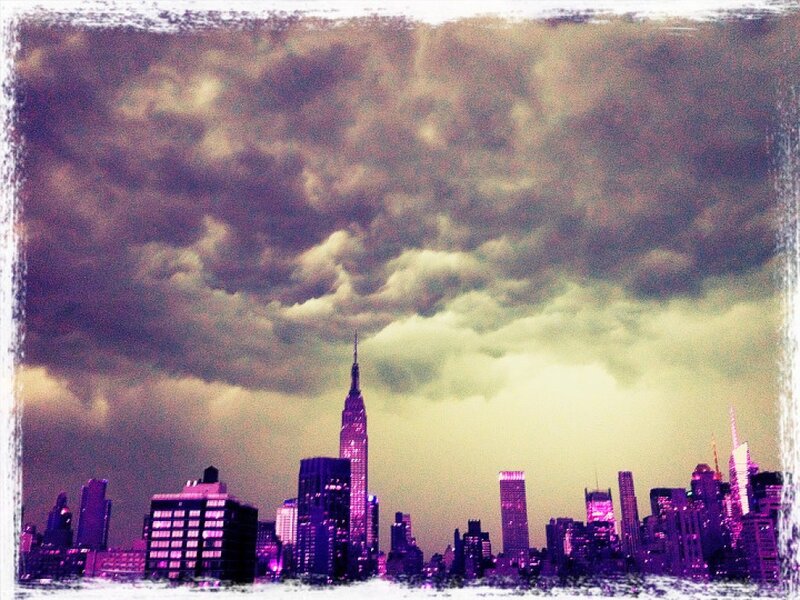 New York City Skyline — Purple, Dramatic, Night, Photograph, Skyscrapers, Clouds