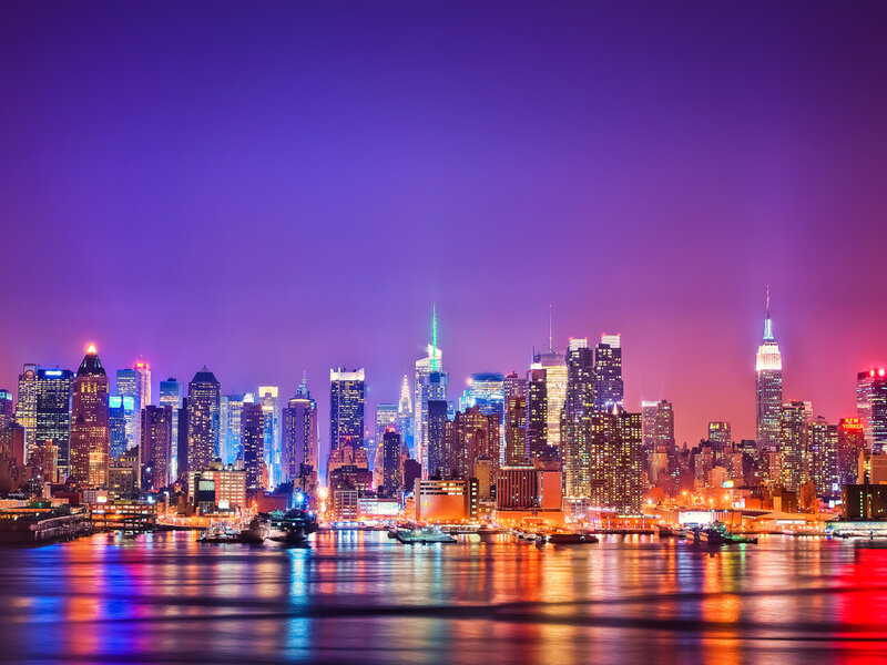 New York City Skyline — Purple, Dramatic, Night, Photograph, Skyscrapers
