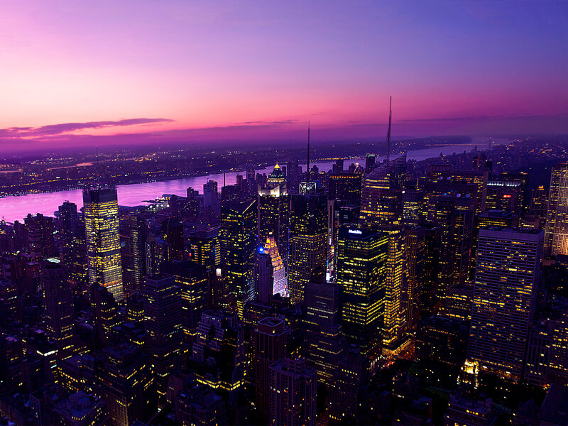 New York City Skyline — Purple, Dramatic, Sunset, Photograph